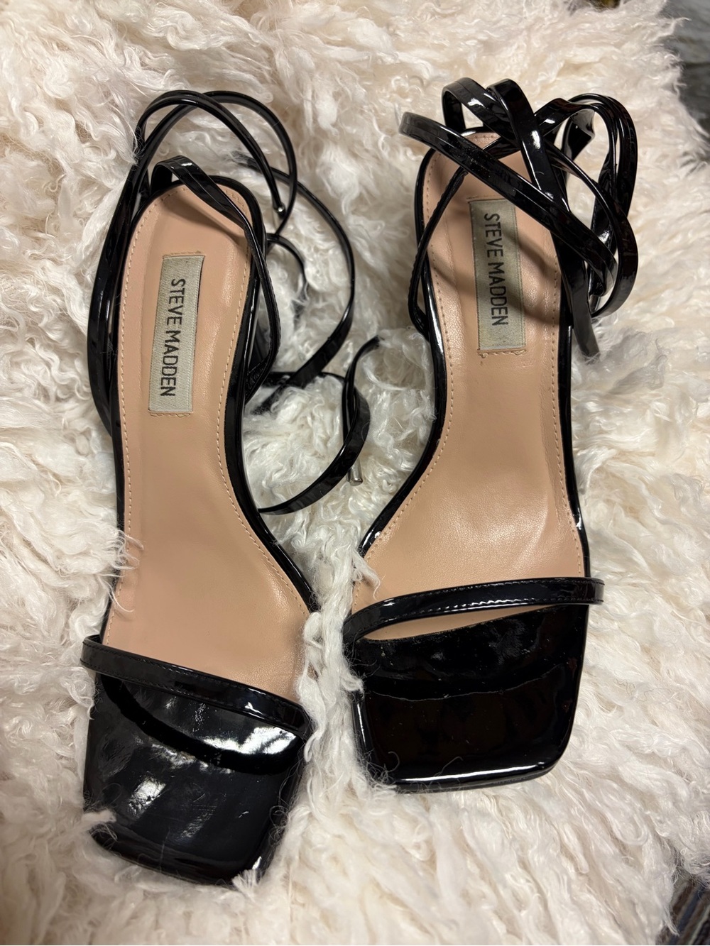 Steve Madden Black Patent Lace-Up Square-Toe Heels 4inch heel
